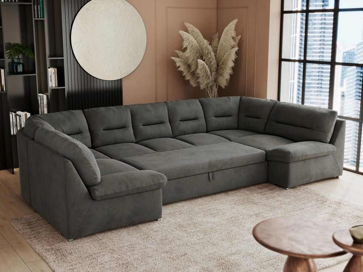 WOHNLANDSCHAFT COMODO U Dunkelgrau Velvet - Dunkelgrau/Silberfarben, Textil/Metall (340/93/206cm) - MKS