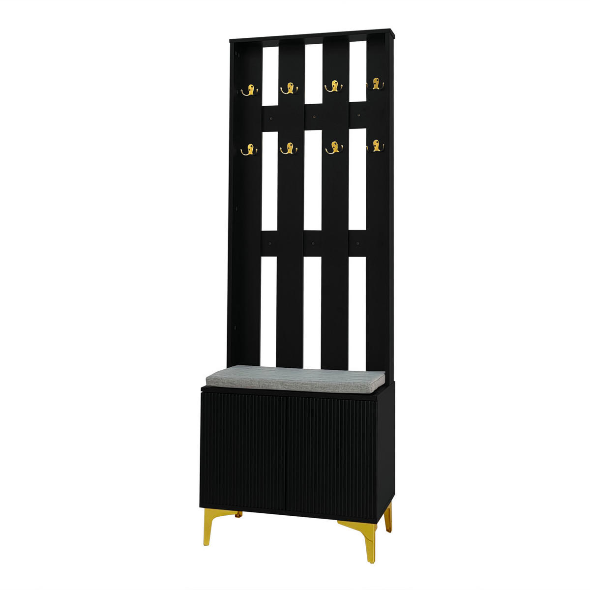 GARDEROBENSET Schwarz mit Schuhschrank, Sitzkissen und Haken für Flur - Schwarz, Holz (60/180/35cm) - PARAFTA HOME