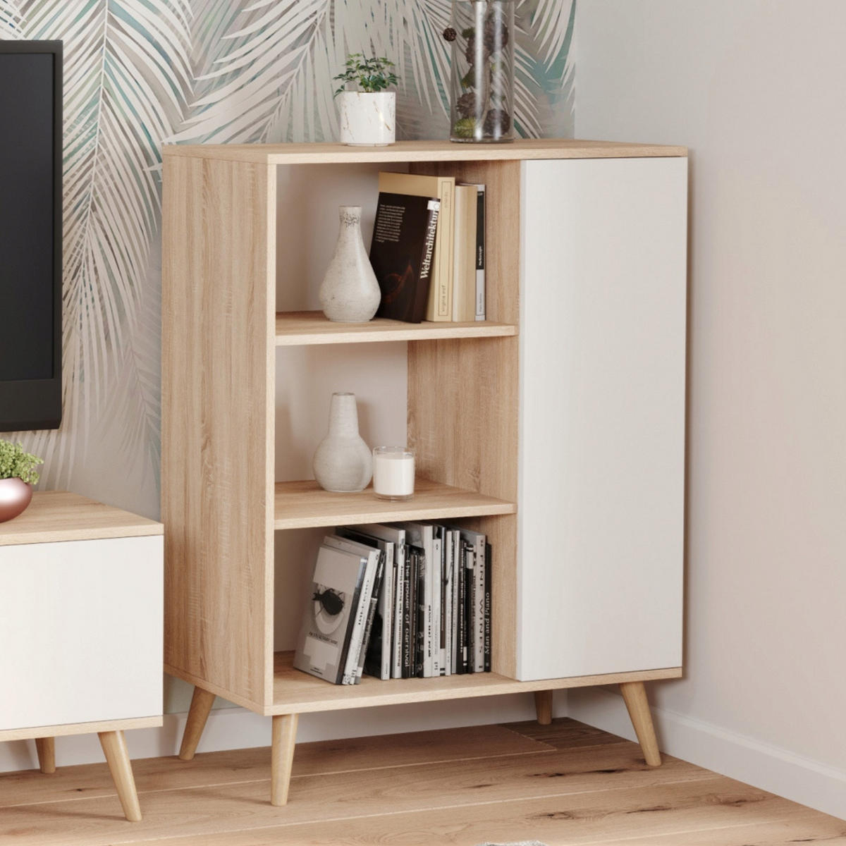 BÜCHERREGAL Fondi - Eichefarben/Weiß, Holzwerkstoff (40/116/90cm) - RAUMHIRSCH FURNITURE