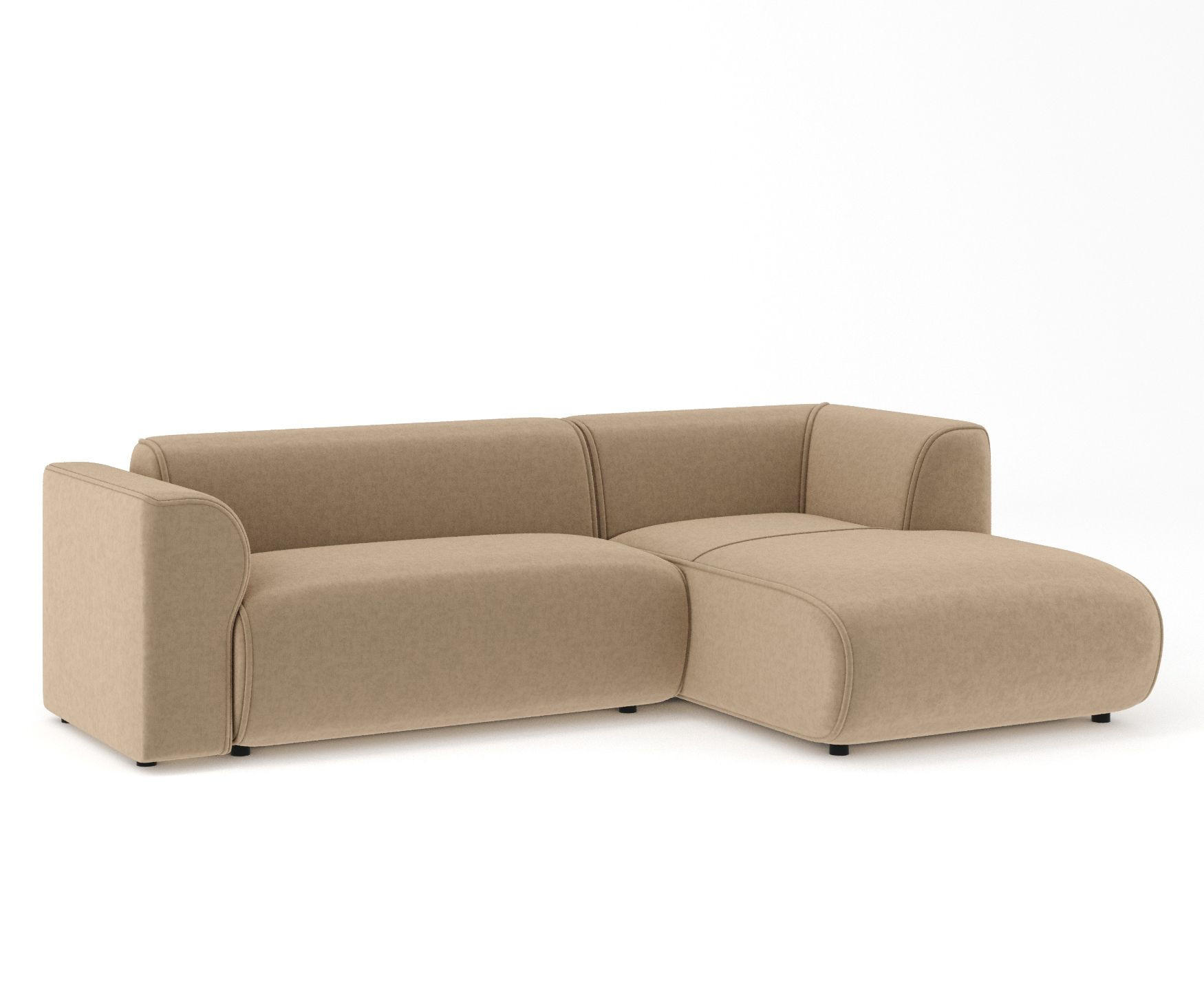 ECKSOFA Melani Beige Samtstoff - Rechts Seite - Beige/Schwarz, Holz/Holzwerkstoff (162/256cm) - Maison de Reve
