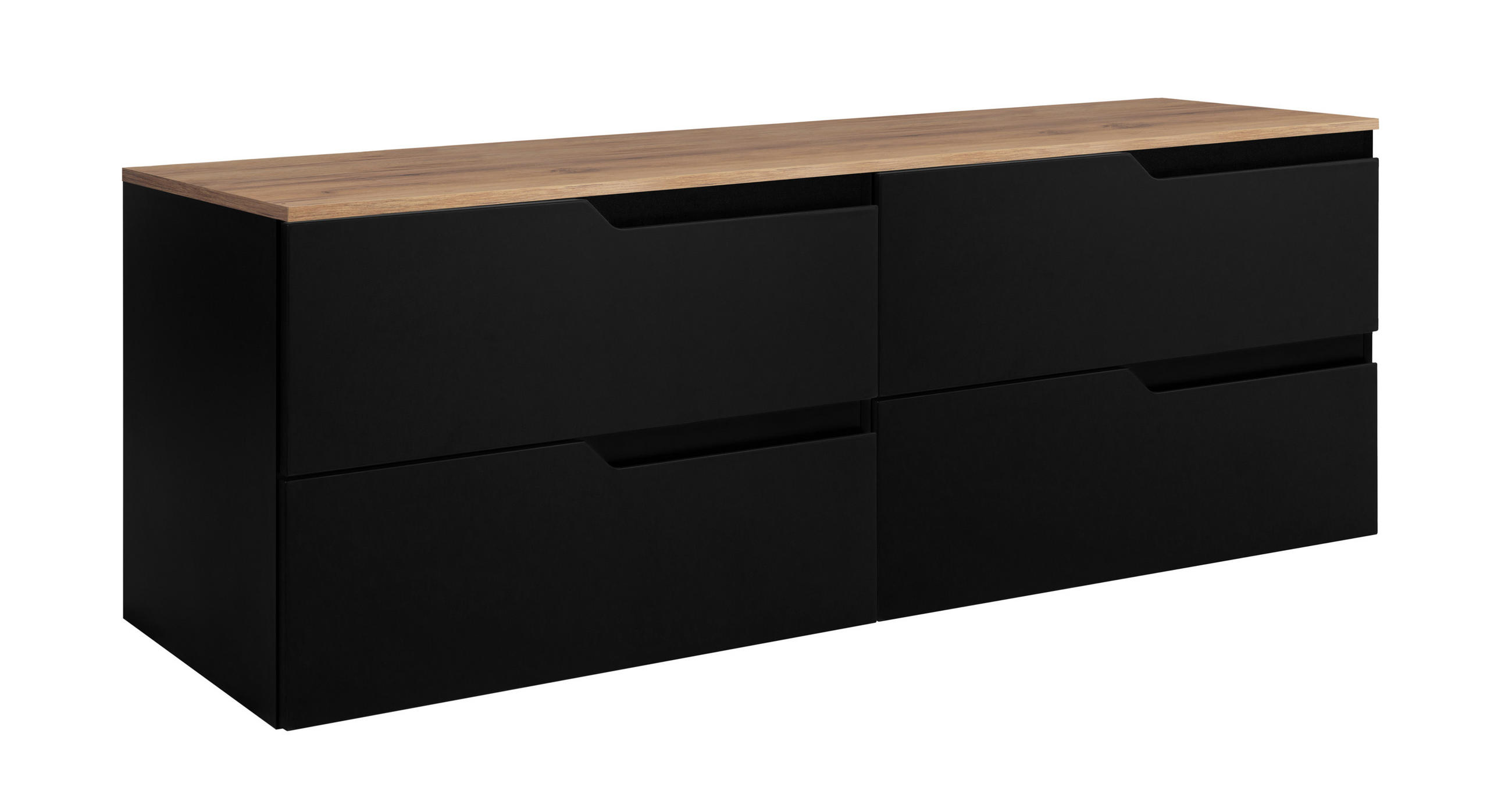 BADEZIMMERSCHRANK: Schwarz / Eiche Craft, 120 (2 x 60) x 46 x 58 cm - Eichefarben/Schwarz, Holzwerkstoff (120/58/46cm) - 3XE LIVING