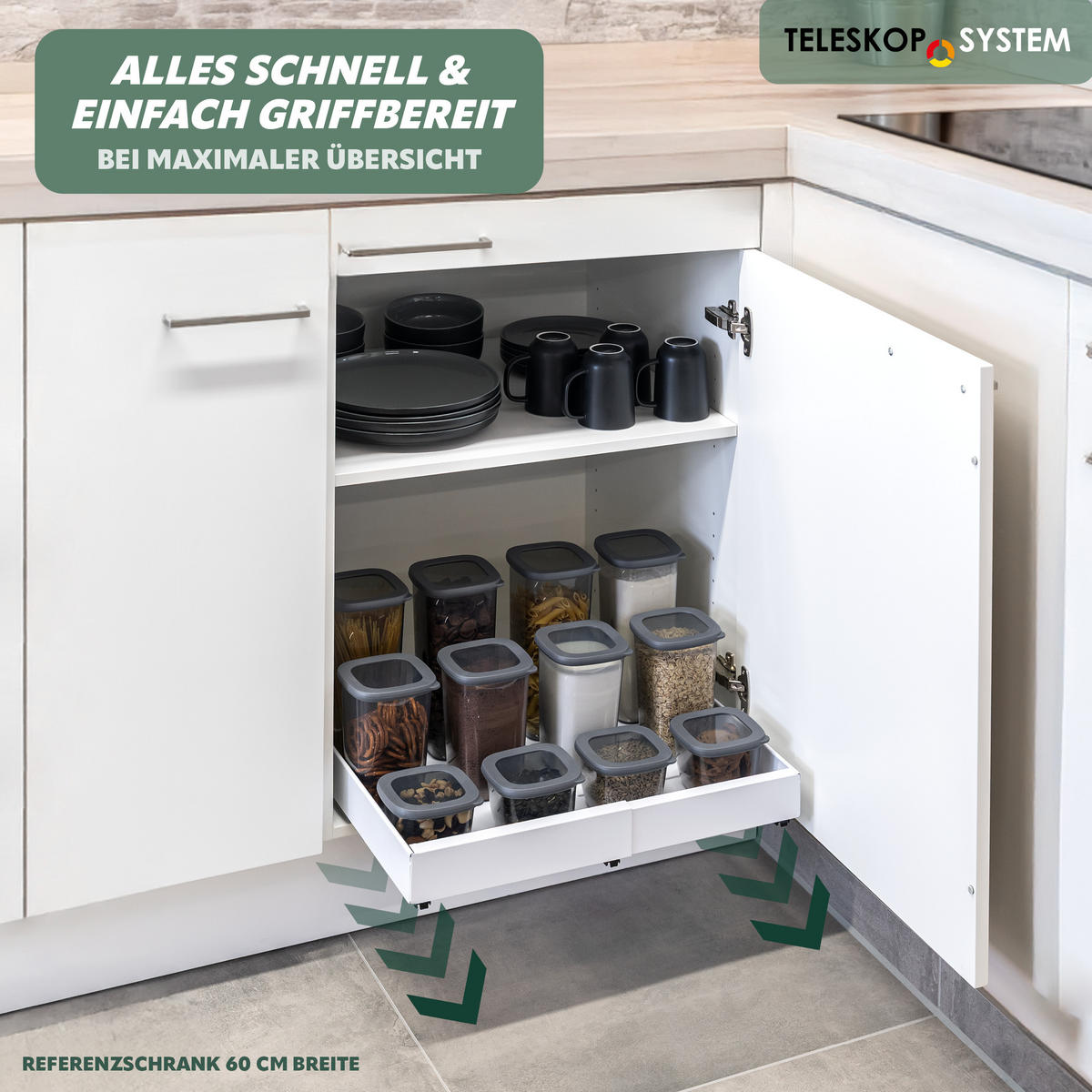 TELESKOPSCHUBLADE, ausziehbar, Metall, weiß - Weiß, Metall (51/6/42cm) - bremermann