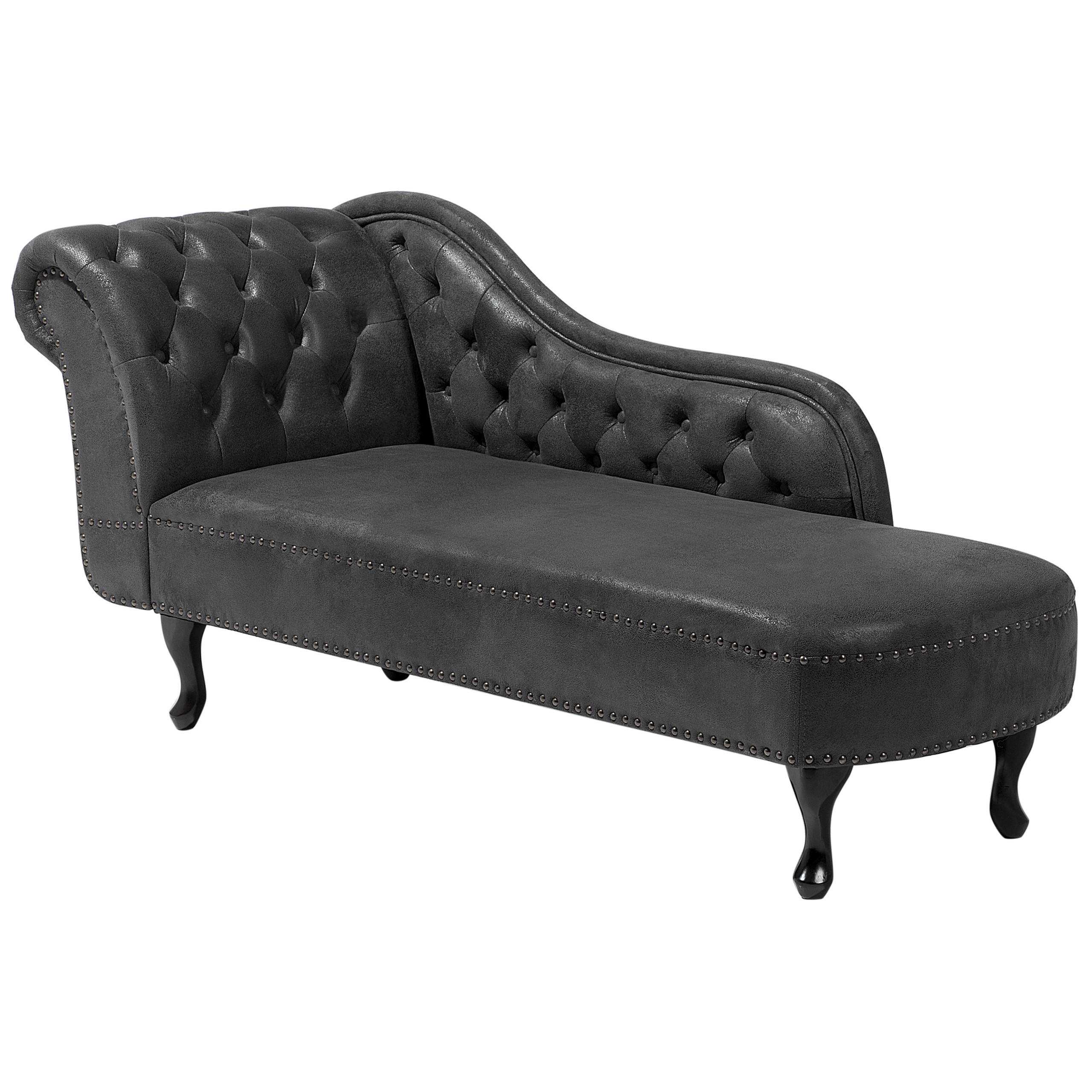 CHAISELONGUE Kunstwildleder dunkelgrau linksseitig Nimes - Schwarz/Grau, Kunststoff (170/79/61cm) - Beliani