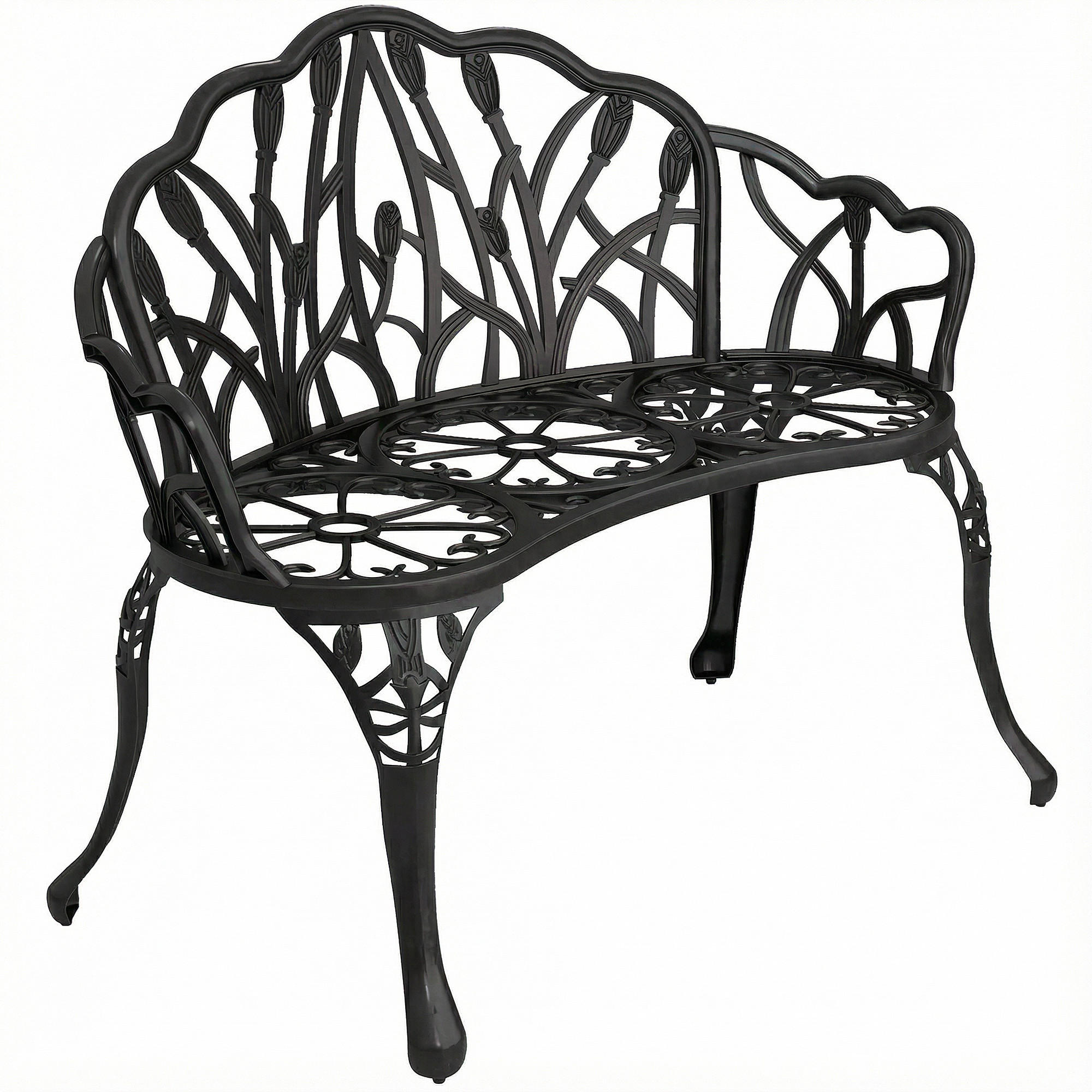 GARTENBANK 2-Sitzer DE-08350 Tulpen-Rückenlehne, Gussaluminium Grün - Schwarz, Metall (99/78/57cm) - ComfortXL