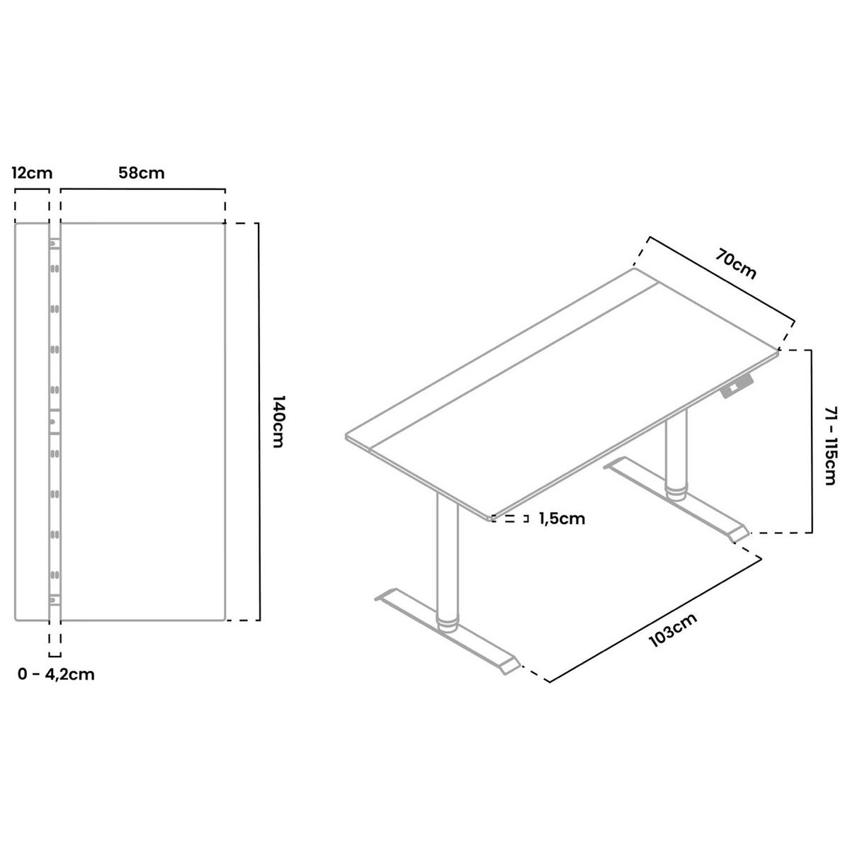 GAMINGTISCH Arena Nordico 140/70/71-115 cm Höhenverstellbarer Birke - Weiß, Metall (70/140/115cm) - Arozzi