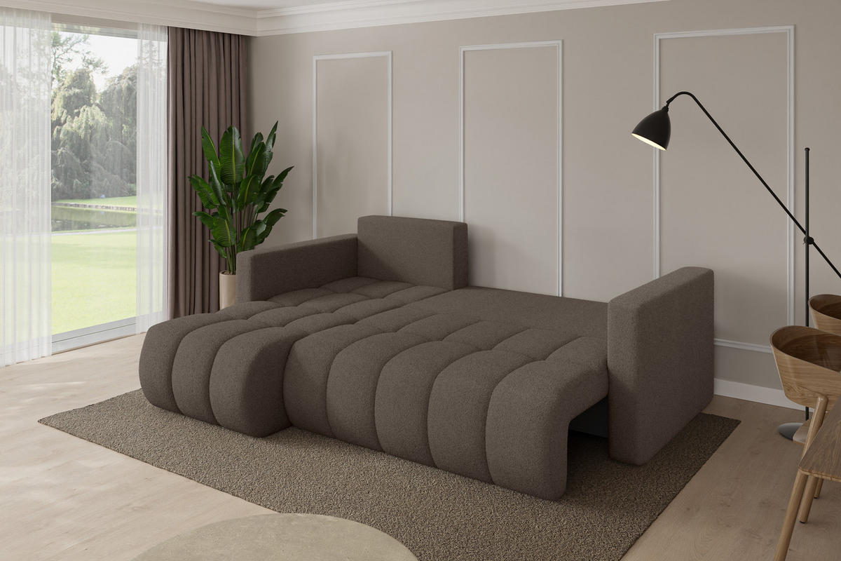 ROHOVÁ SEDAČKA s funkcí spaní, otoman vlevo GARD-L 226x146x85 hnědá bouclé - černá/hnědá, kompozitní dřevo/textil (226/146cm) - ALTDECOR