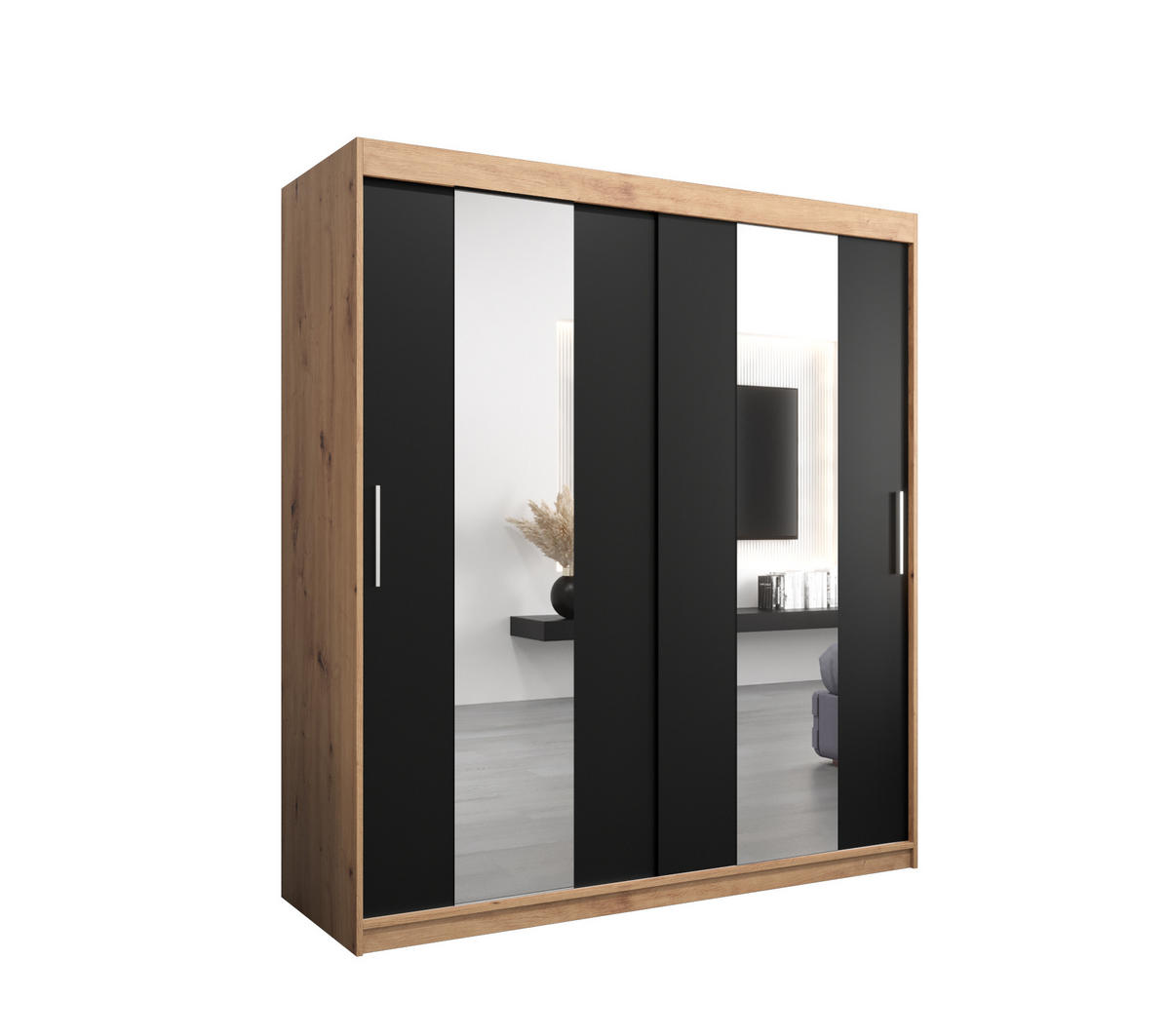 SCHWEBETÜRENSCHRANK 200/180/62 2-türig - Silberfarben/Schwarz, Holz/Kunststoff (180/200/62cm) - Abiks Möbel