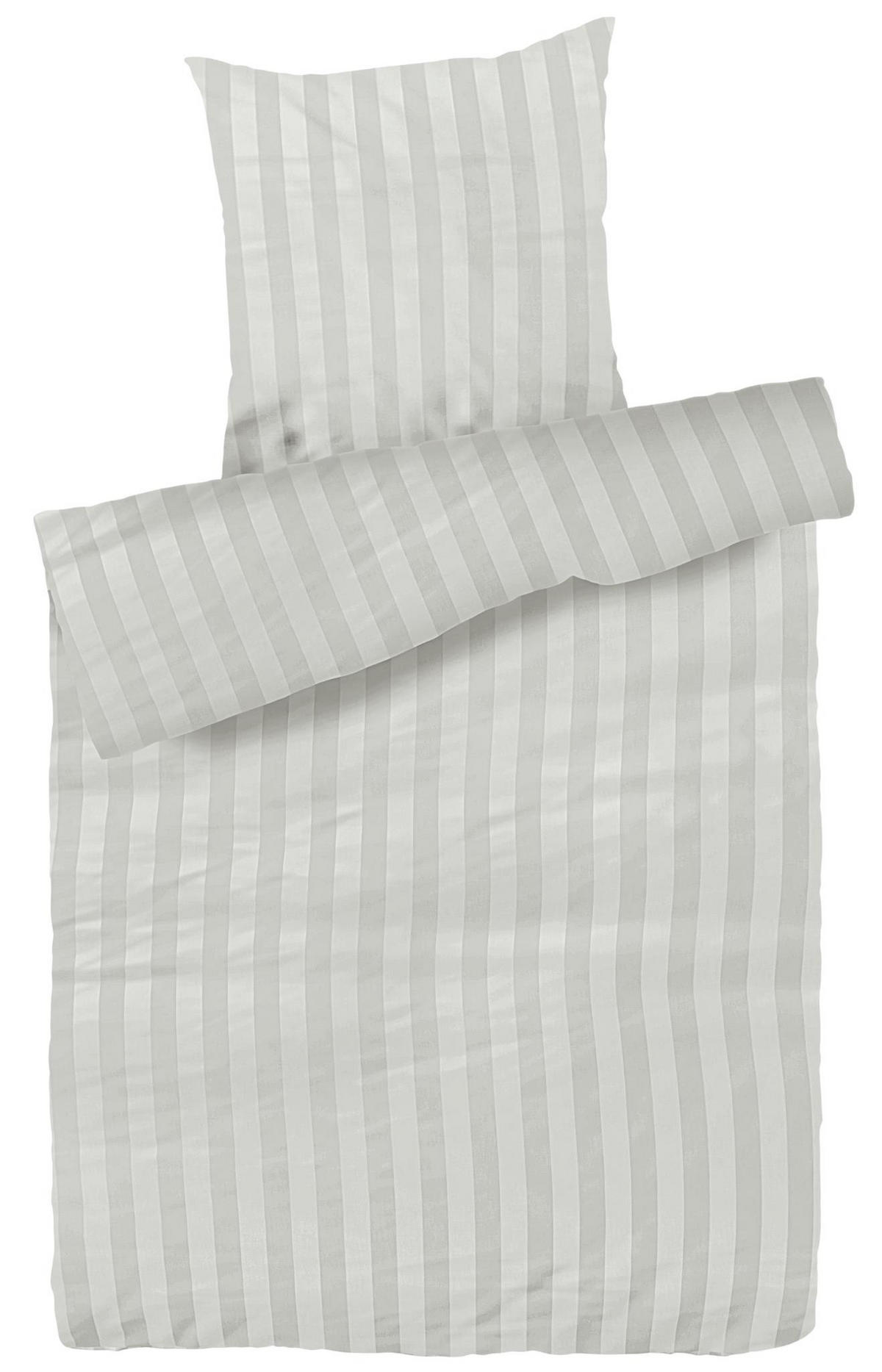 DAMAST-BETTWÄSCHE 155x220 Weiß gestreift Bettbezug aus 100% Baumwolle - Made in Germany - Sandfarben, Textil (155/220cm) - Carpe Sonno