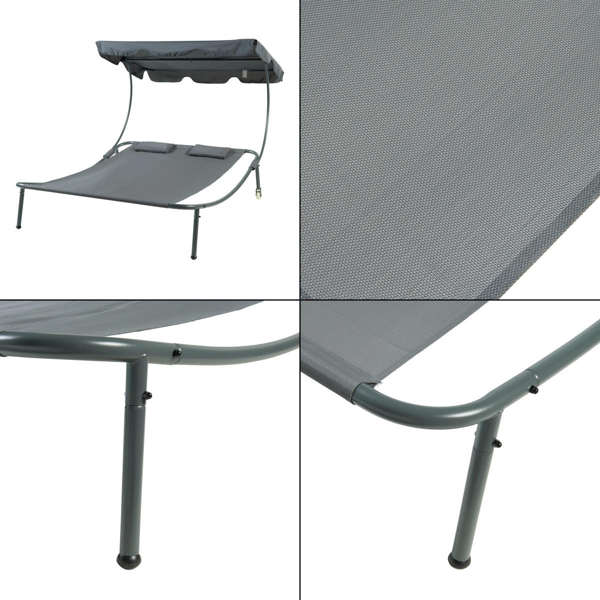 DOPPELLIEGE Avigliano - Grau, Textil/Metall (200/146/173cm) - casa.pro