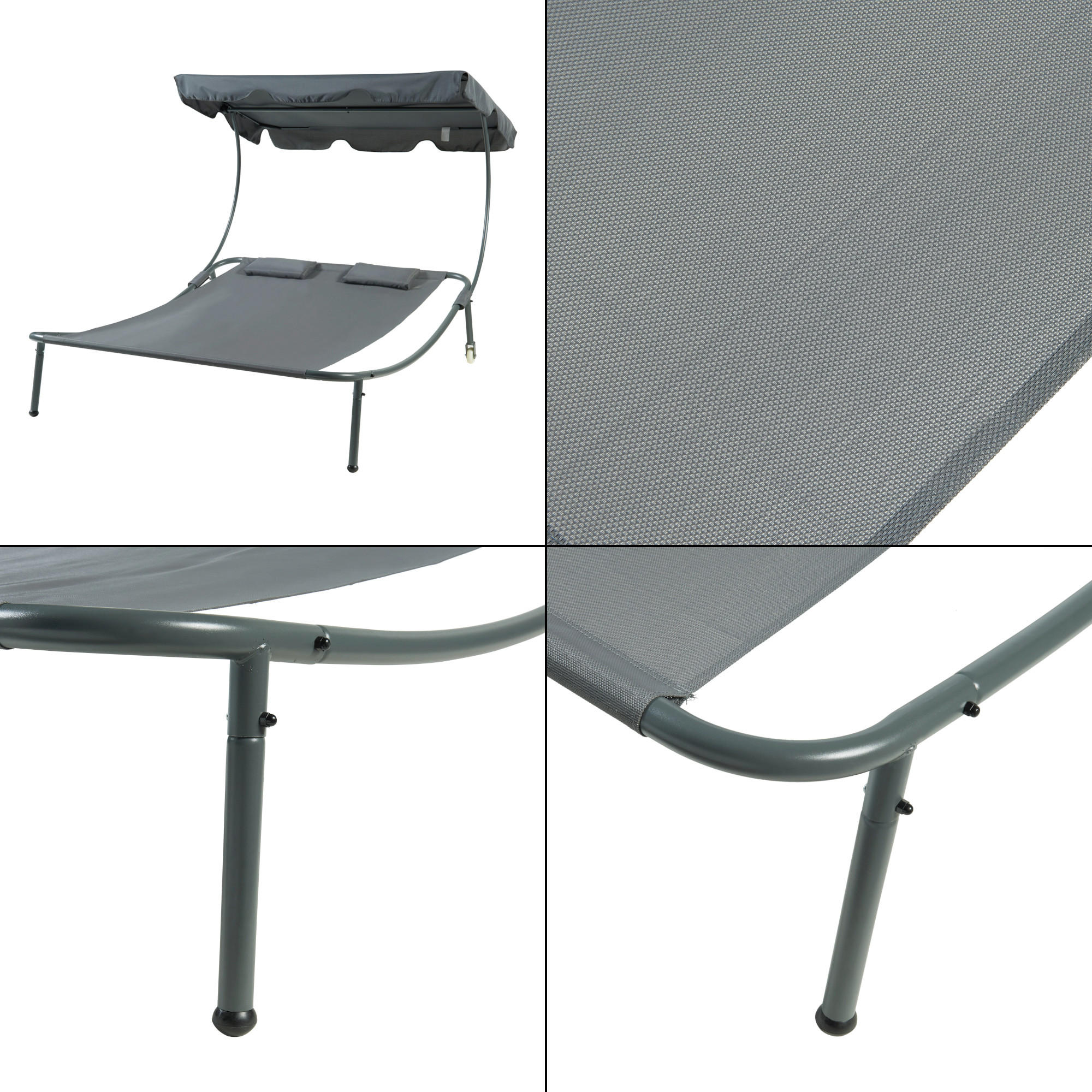Thumbnail - casa.pro Doppelliege, Grau, Textil, Metall, 200x146x173 cm, Gartenmöbel, Gartenliegen