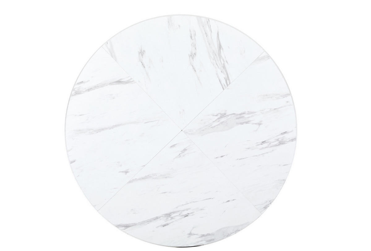 STÔL z MDF, priemer 100 cm, biely, okrúhly s mramorovým dekorom - biela, kompozitné drevo (100/100/75cm) - BEAOK