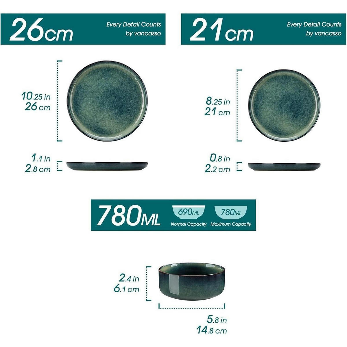 GESCHIRRSET 18 teiliges Set Steinzeug Grün 6 Personen - Grün, Keramik (26/2.8/26cm)
