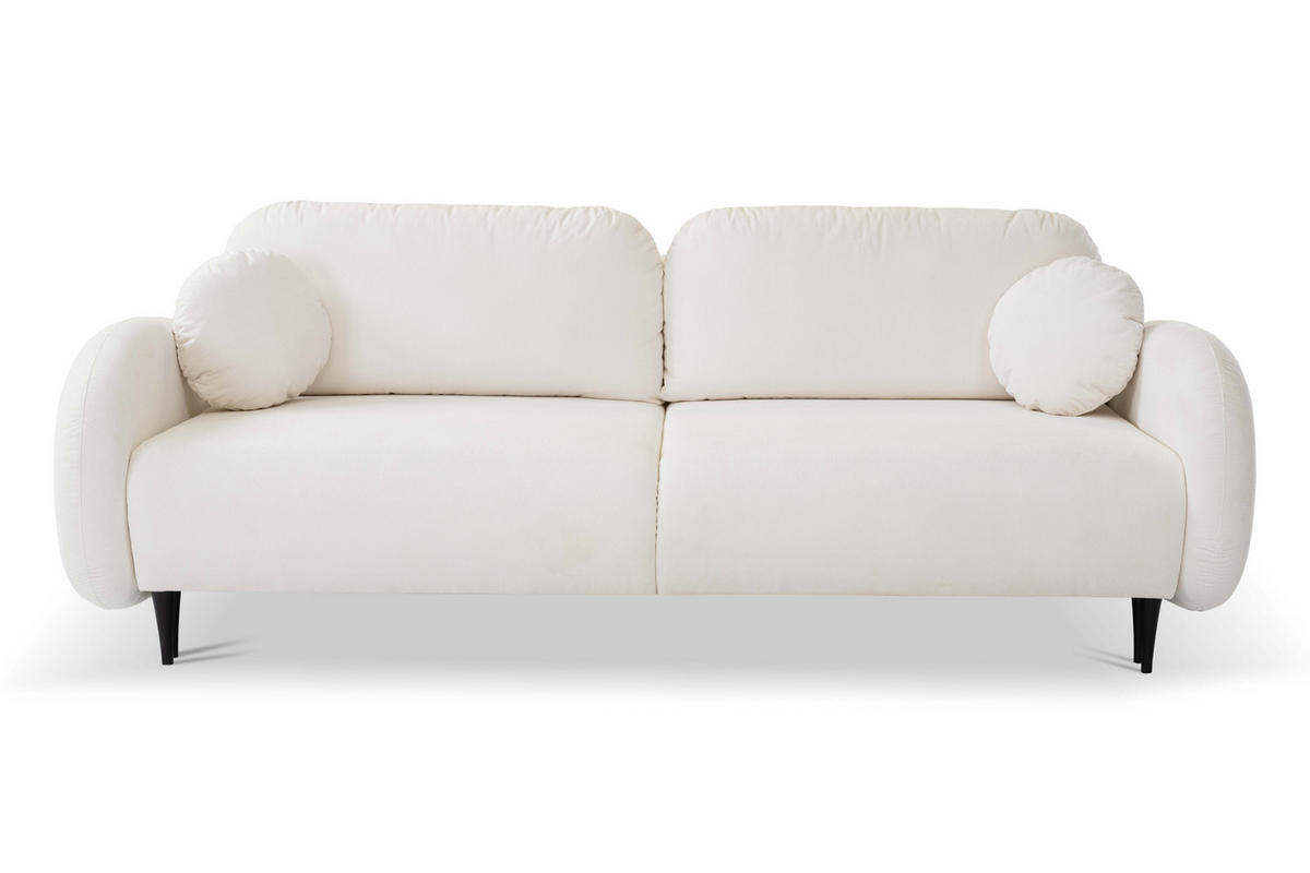 SOFA SOFT RunAgin Mit Schlaffunktion Und Bettkasten, PUR-Schaum, Schwarze Kunststofffüße, lose Rückenkissen, freistehend, 232x109x95 cm White - Weiß, Holz/Textil (232/95/109cm) - DomoHome