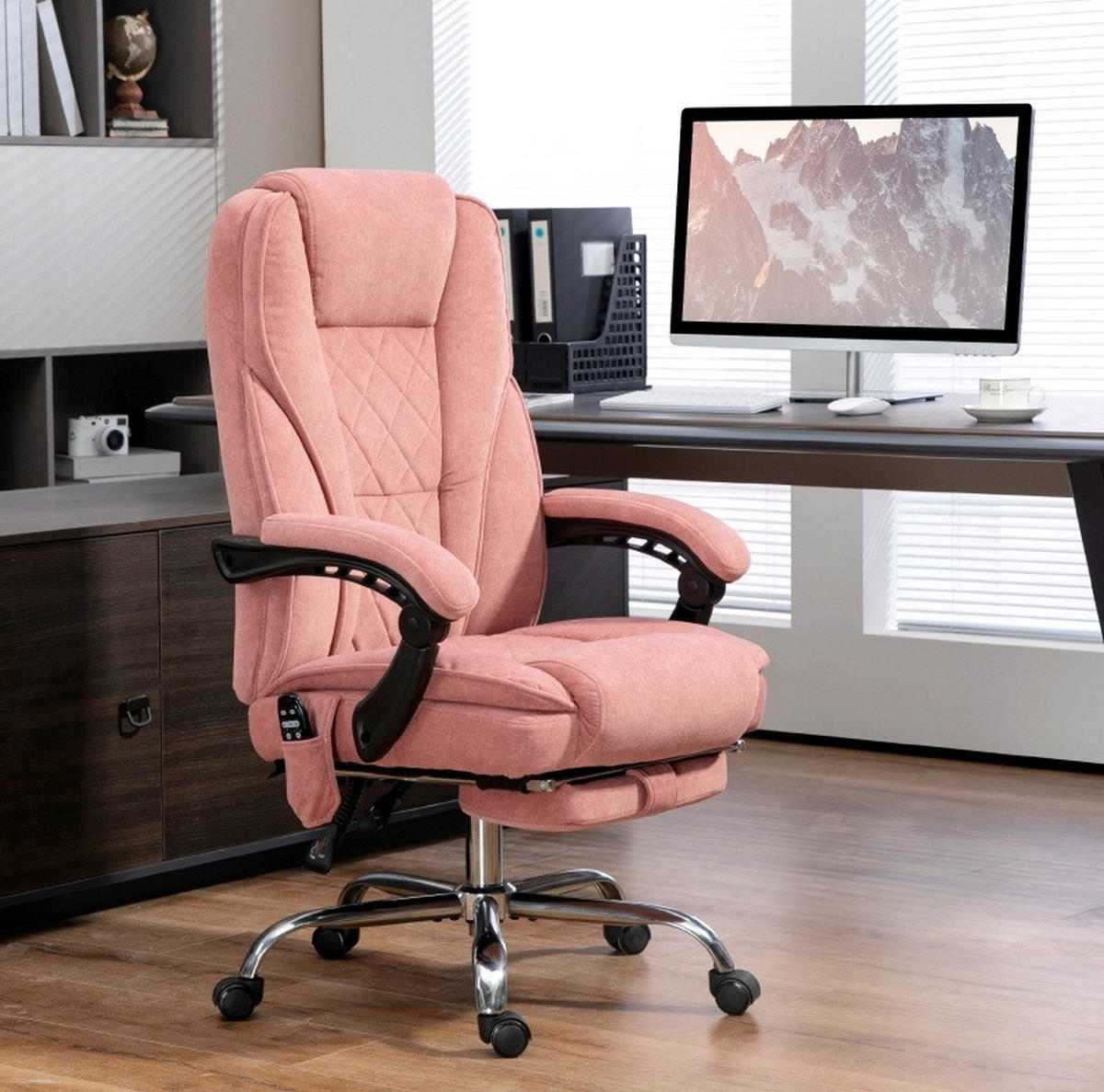DREHSTUHL 72/67/111-119 cm rosa aus Polyester mit Massage und Wärme - Pink, Kunststoff (67/119/72cm) - OKWISH
