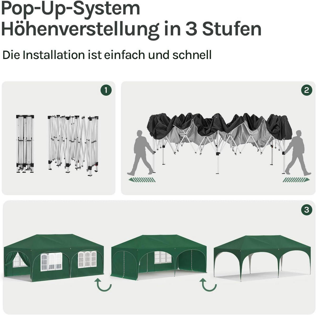 PAVILLON, Faltpavillon 3x6 m, mit 6 Seitenwänden, Grün - Grün, Metall (300/250/600cm) - Woltu