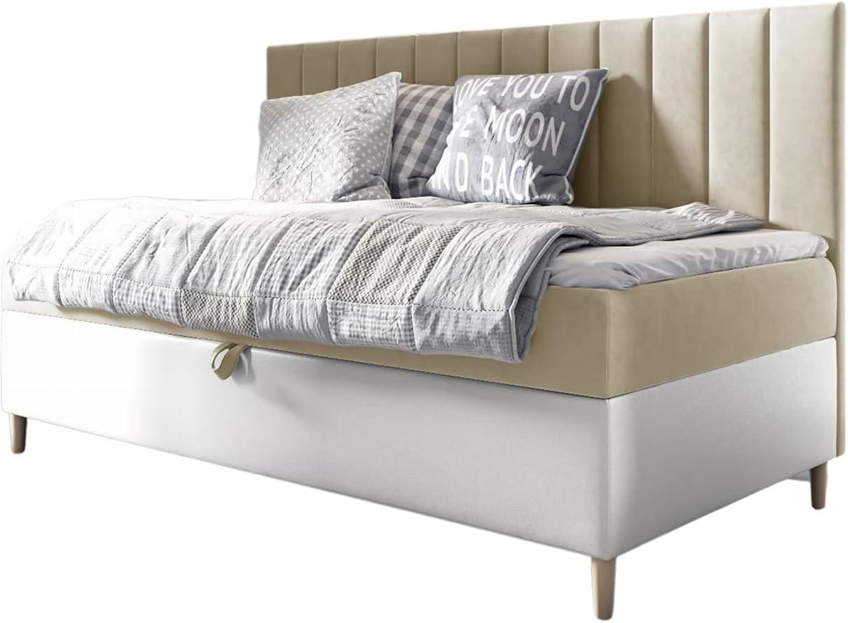 Meblini Kinderbett Beige, Weiß 82x202 cm