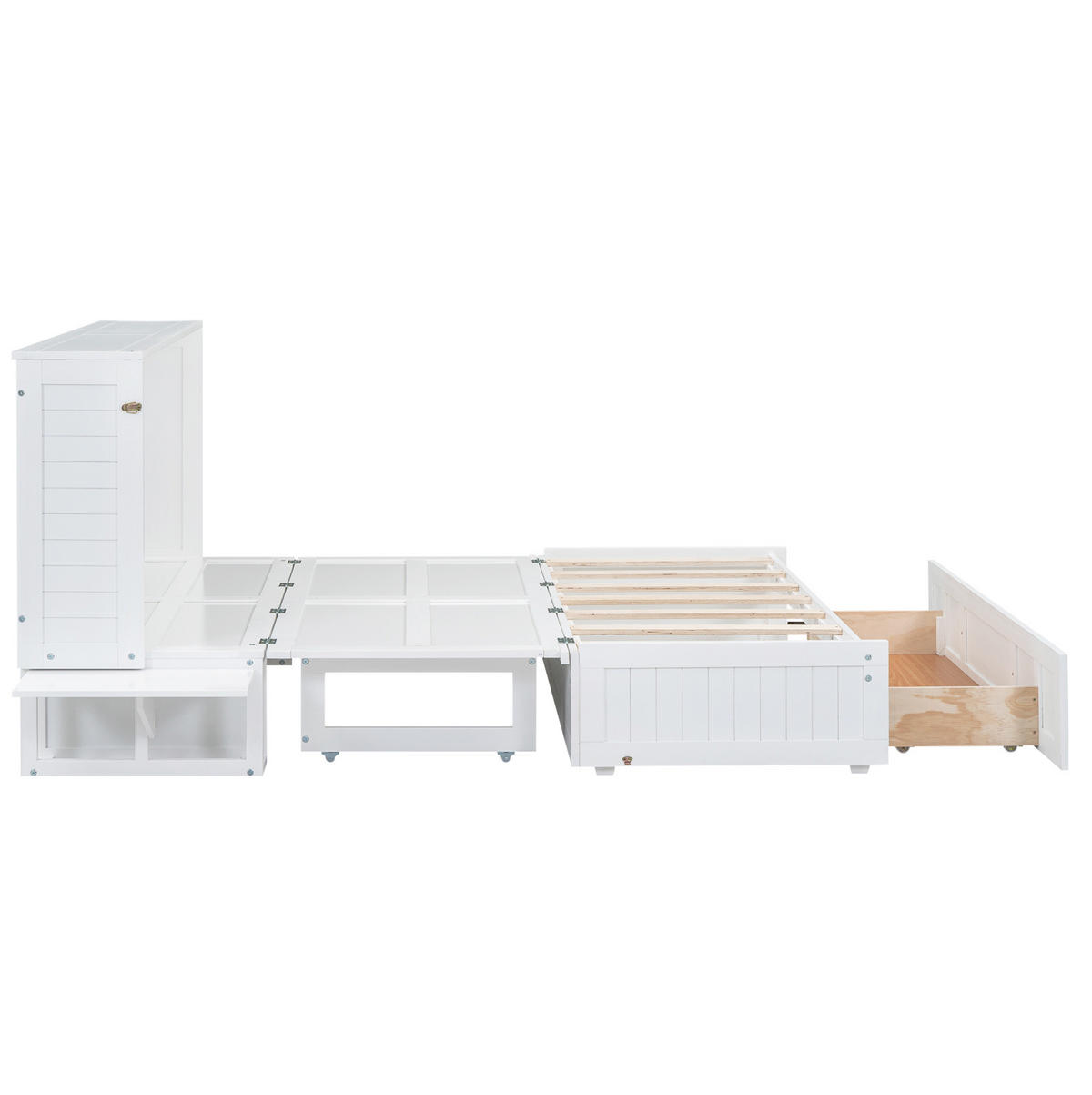 BETT 140/200 cm mit Stauraum und Regal – klappbares Schrankbett in Weiß - Weiß, Holz (140/200cm) - BEAOK