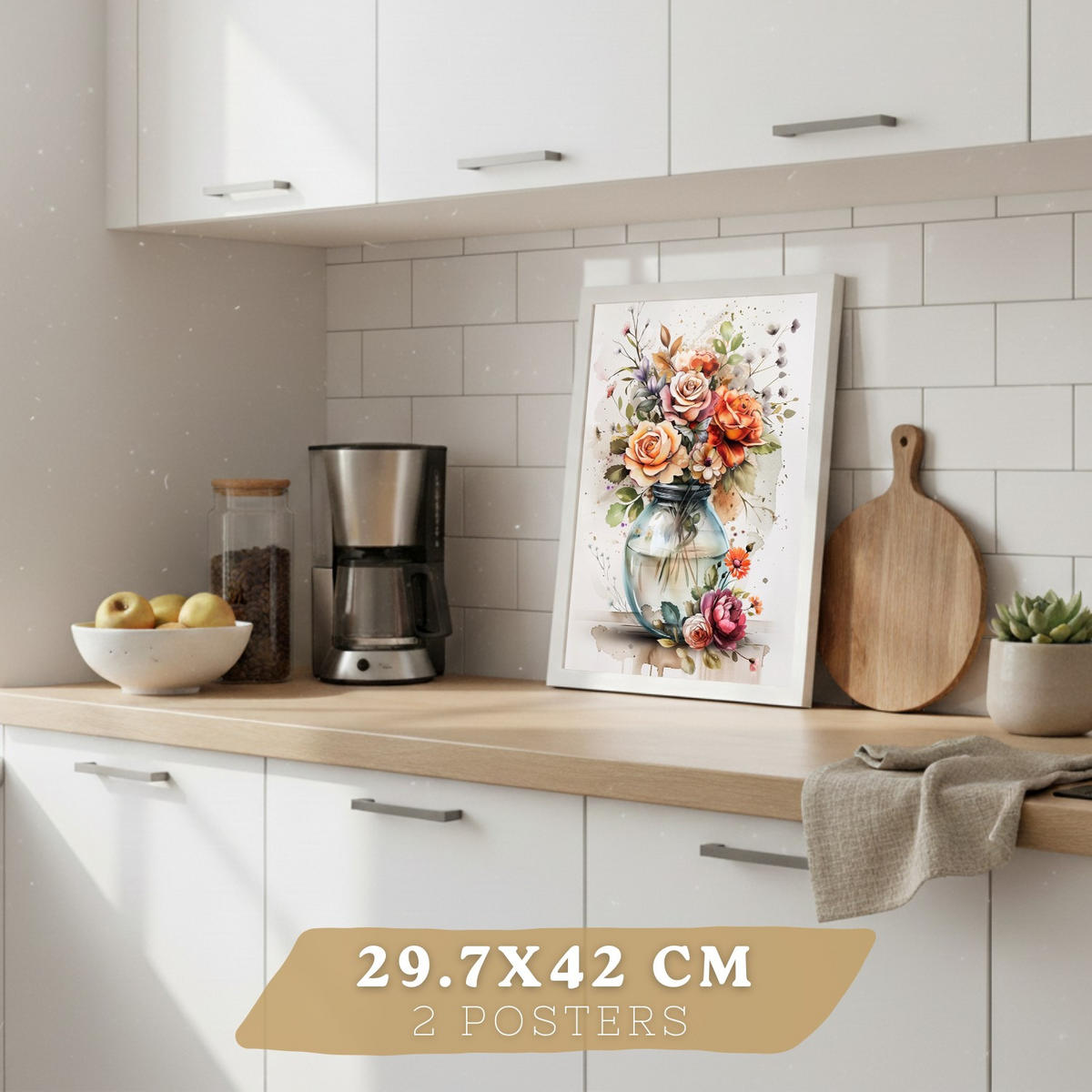 PLAKAT Sada 2 Váza A3 Bílý rám - bílá, papír (29.7/1/42cm) - Nacnic