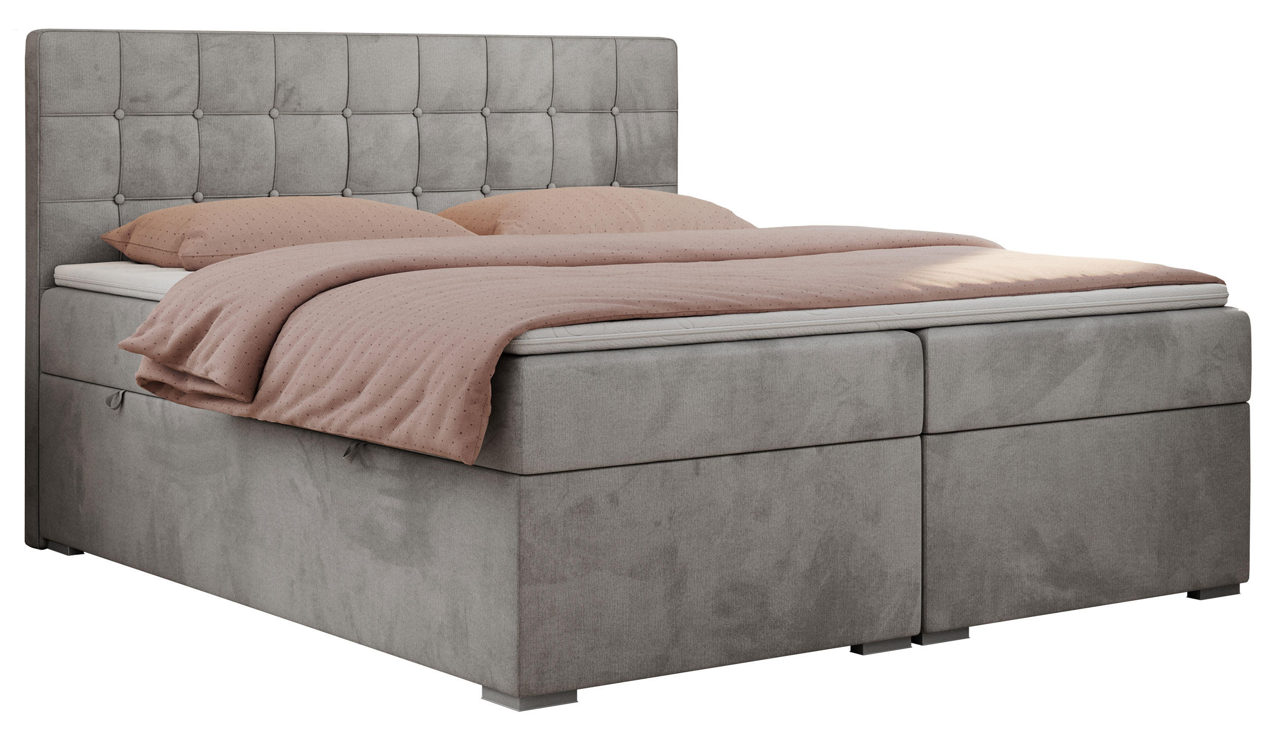 BOXBETT CARMEN 160/200 Hellgrau Velvet - H3 - Hellgrau, Holz/Textil (160/200cm) - MKS