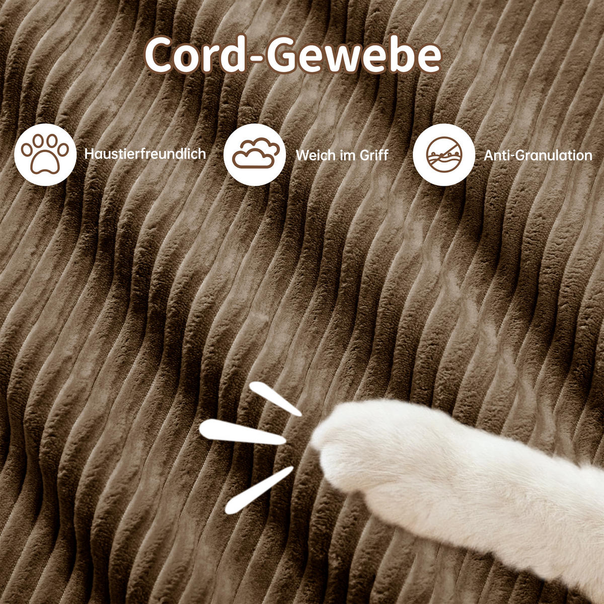 3-SITZER SOFA cord in braun, rahmenlos & montagefrei - Walnussfarben, Textil (298/75/103cm) - Urban Meuble