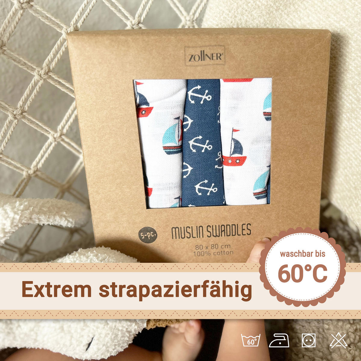 SPUCKTÜCHER, 5er-Set, 80x80 cm, 100% Baumwolle, bunt - Multicolor, Textil (80/80cm) - Zollner