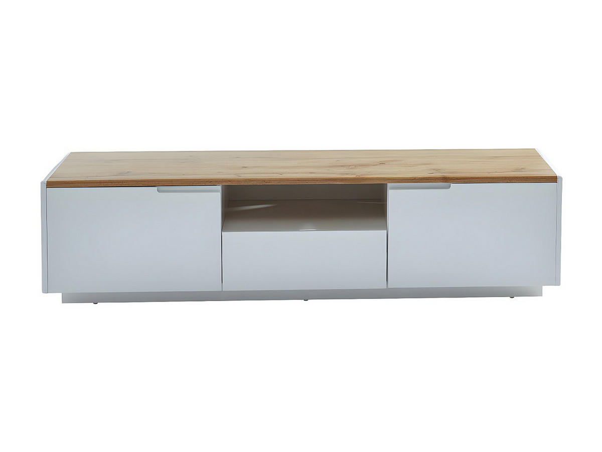 TV-MÖBEL mit 2 Türen & 1 Schublade - MDF lackiert - Weiß & Eichefarben - AMANI - Naturfarben, Holz (160/40/40cm) - Vente-Unique