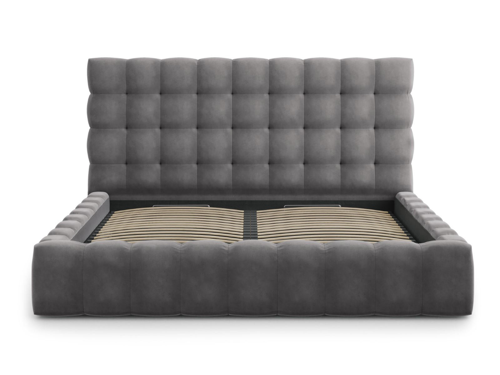 BETT mit Bettkasten und Kopfteil Mamaia aus Samt grau 200x200cm - Grau, Textil (200/200cm) - Micadoni