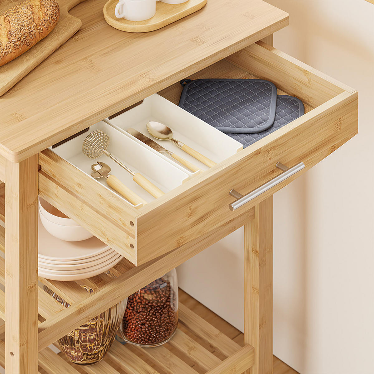 KÜCHENWAGEN rollbar 58x40x85cm Modern - Ahornfarben, Fell (40/85/58cm) - SoBuy
