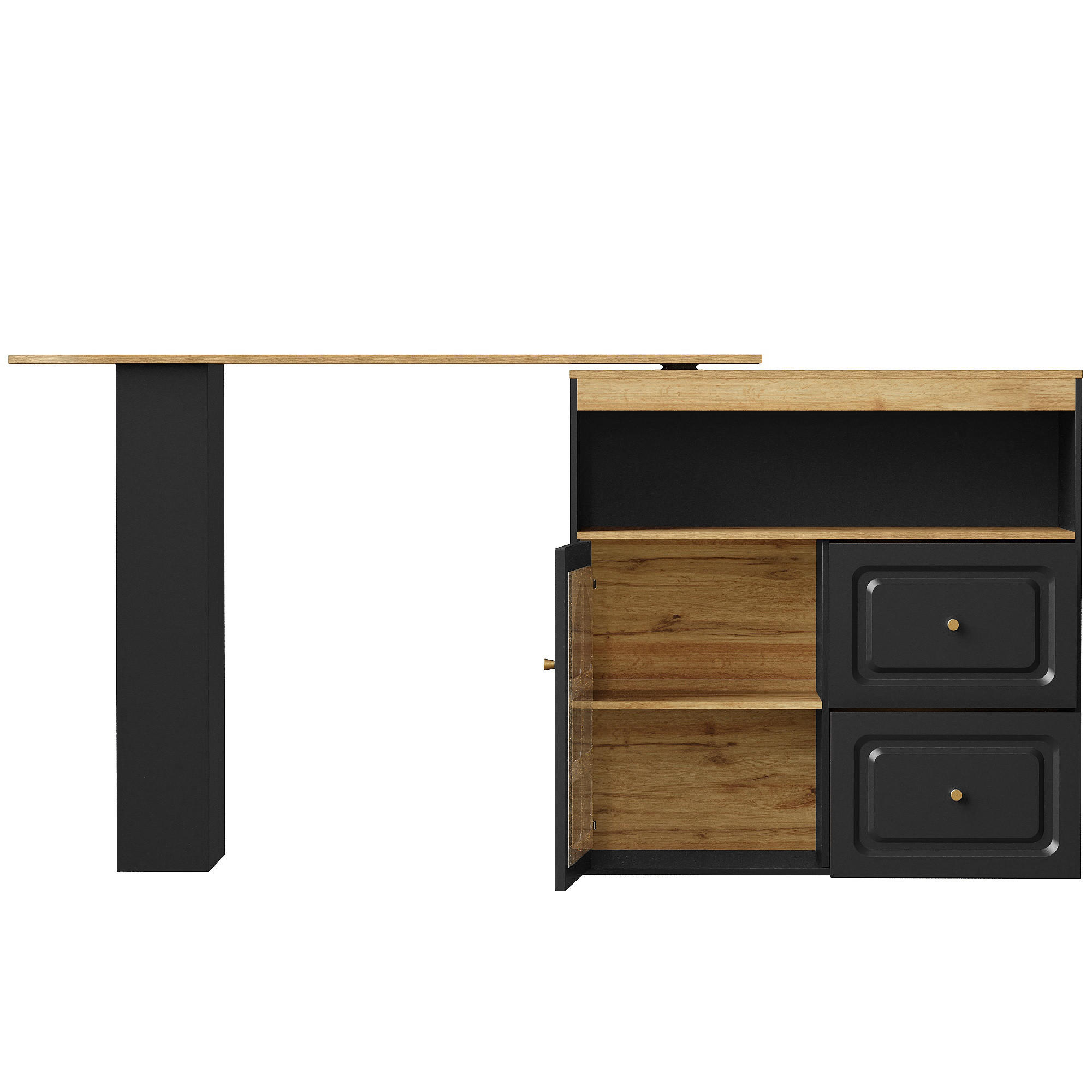 BARTISCH Schwarz 138-204/39/104 cm - Schwarz, Holzwerkstoff (138/104/39cm) - PANGIVO