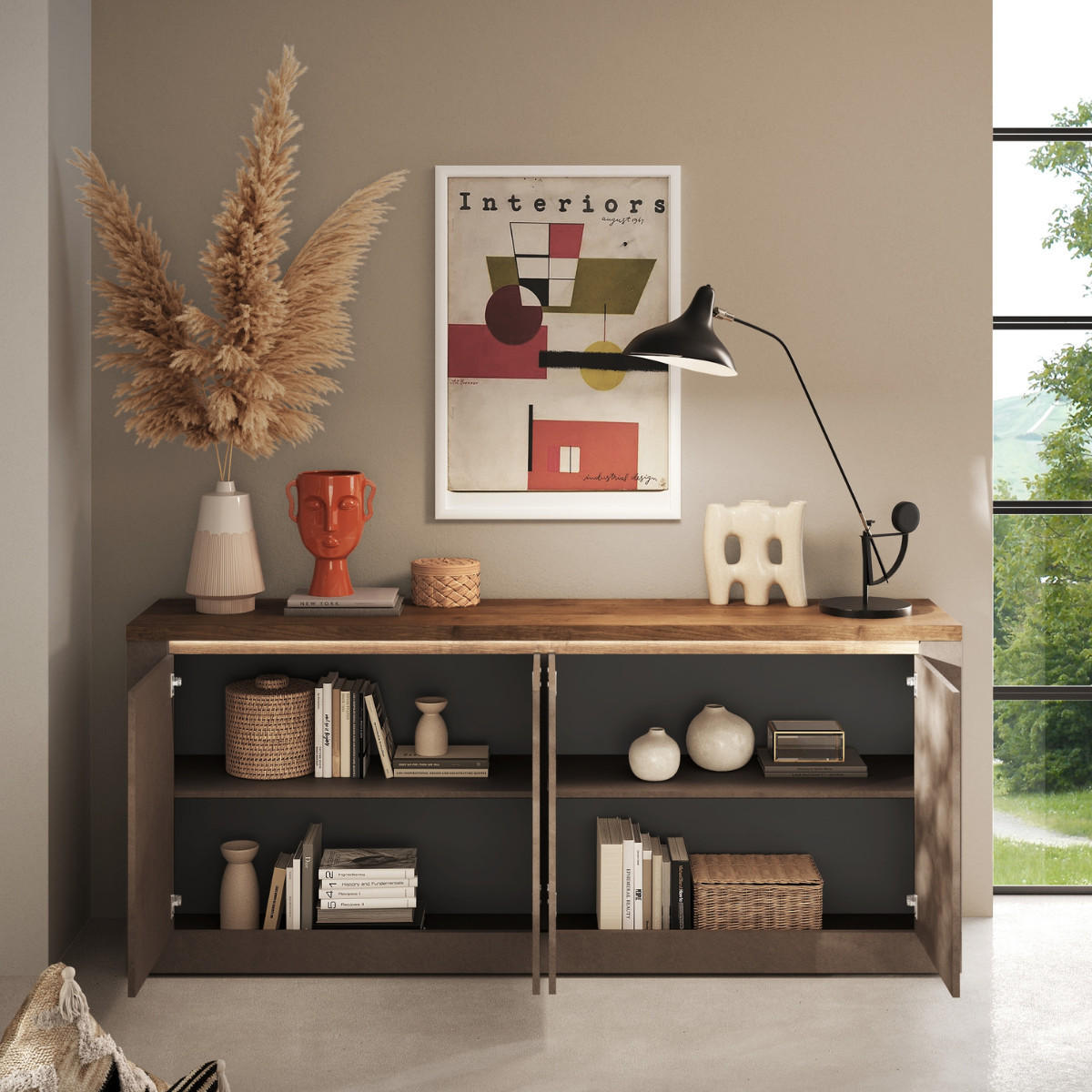 SIDEBOARD mit 4 Türen und 2 Regalen in Bronze und Quecksilbereffekt 43/207/88 cm - Braun, Holzwerkstoff (43/88/207cm) - Calicosy