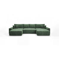 ROHOVÁ pohovka CALIFORNIA tvar U zelená manšestr POSO 14 - funkce spaní, úložný prostor - zelená barva, textil (385/185cm) - Cornero