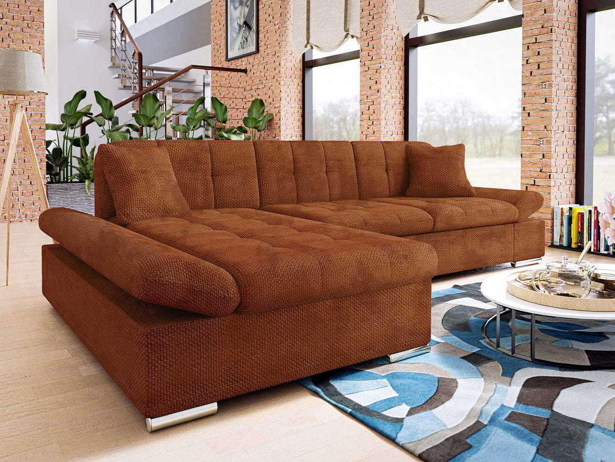 ECKSOFA Malwi, Seite: Links - Dunkelorange, Holz/Textil (278/161cm) - MIRJAN24