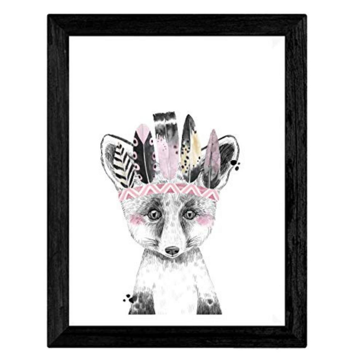 POSTER Set mit 4 Kindertiere mit farbigen Federn A3 Schwarzer Rahmen - Schwarz, Papier (29.7/3cm) - Nacnic