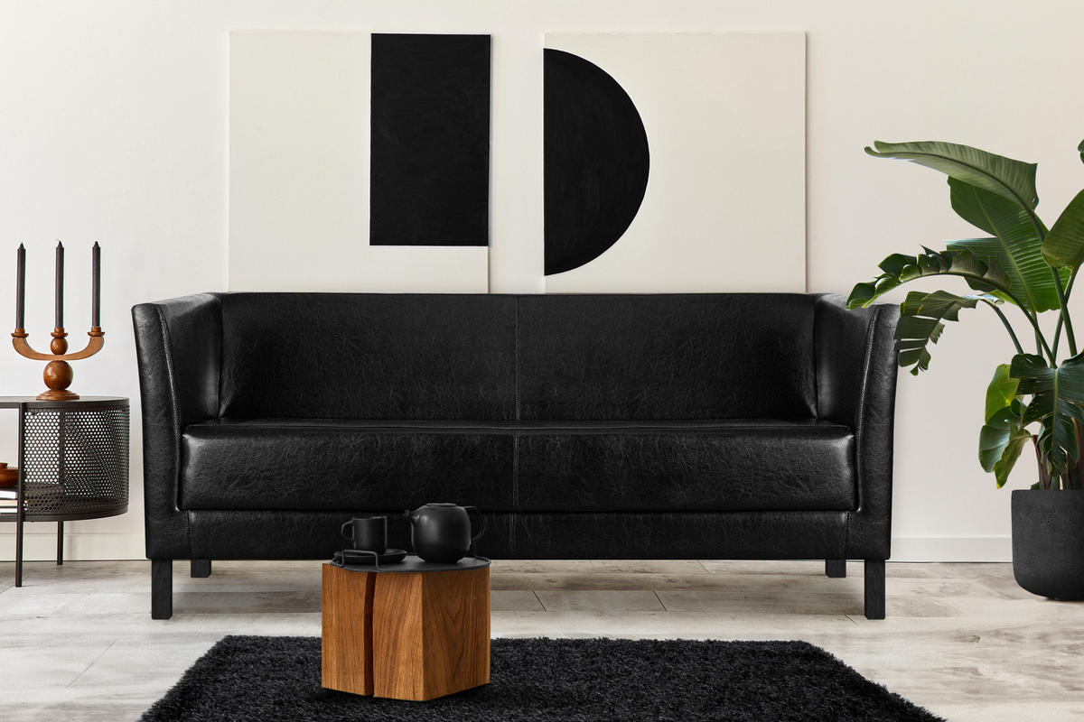 3-SITZER-SOFA ESPECTO Lederoptik, schwarz - Schwarz, Textil (67/71/171cm) - KONSIMO®