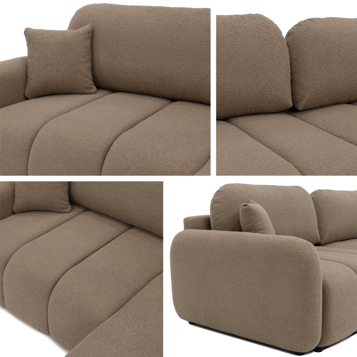 ECKSOFA Carlos Boucle - Schwarz/Braun, Holz/Kunststoff (236/160cm) - MIRJAN24