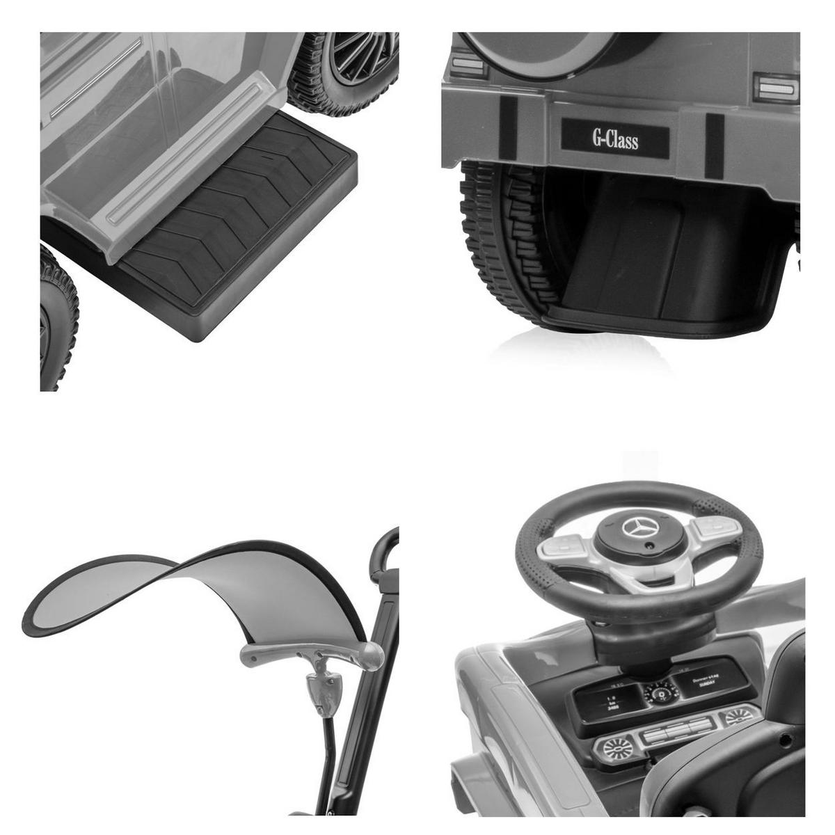 RUTSCHER Mercedes Benz G350D weiß Sonnendach, Schiebestange, Musik - Weiß, Kunststoff (86/40/95cm) - Lorelli