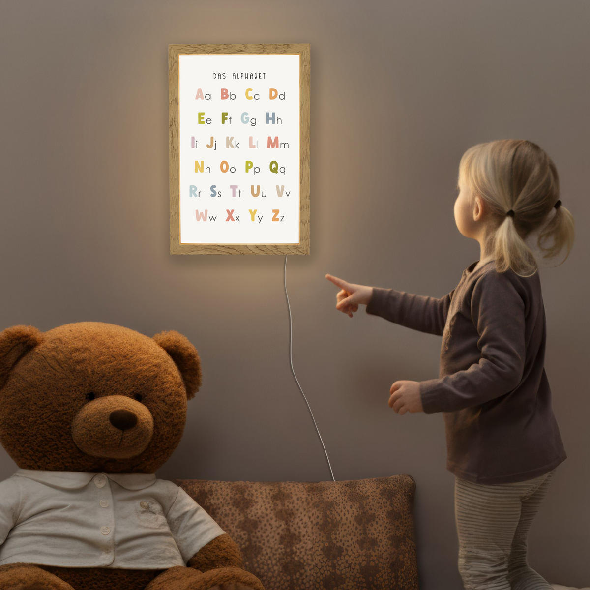 NACHTTISCHLAMPE Pädagogisch - Alphabet lernen - Farbenfroh - Weiß - Buchstaben 20x30 cm - Weiß, Holzwerkstoff (8/20/30cm)