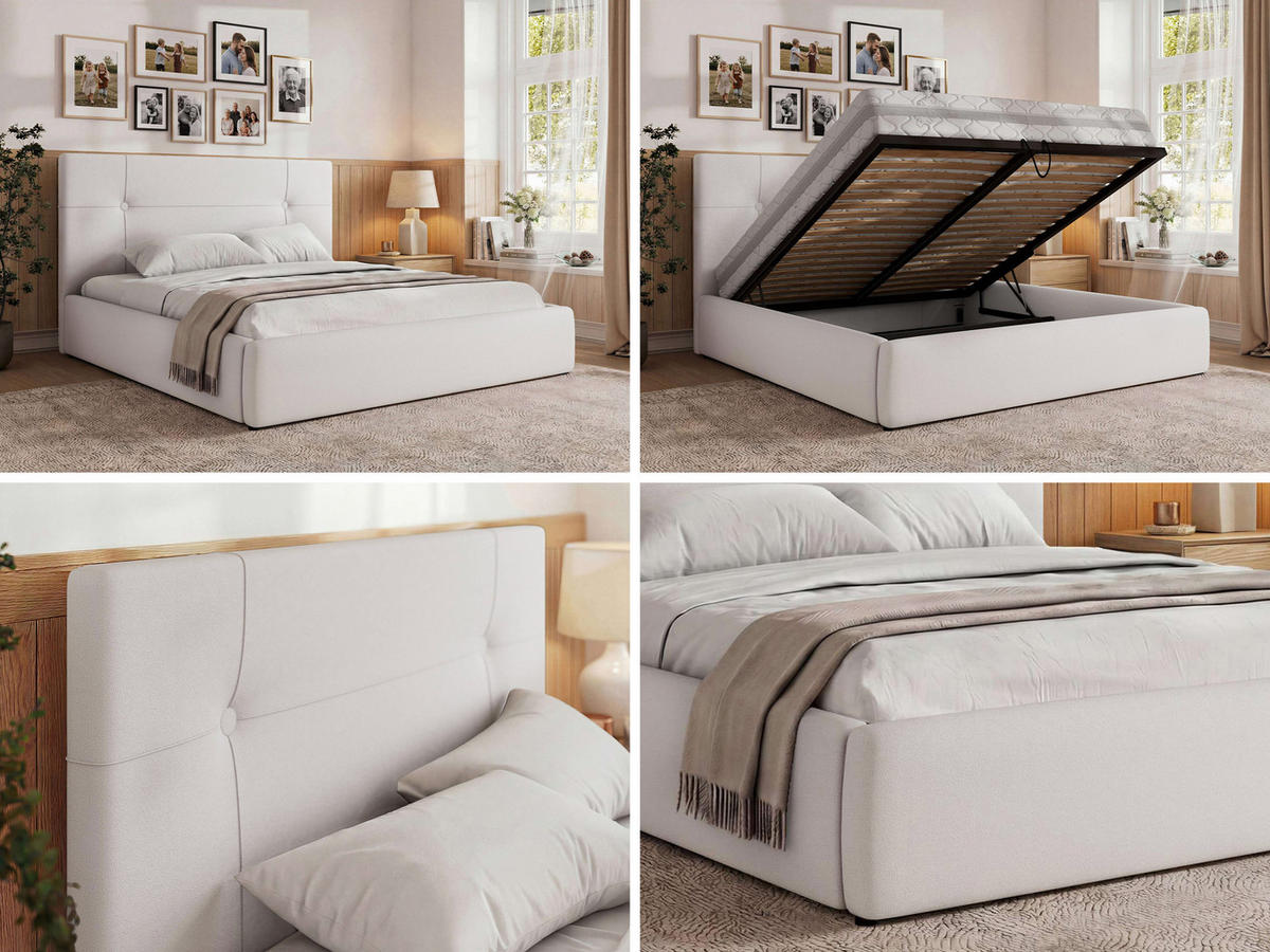 ČALÚNENÁ POSTEĽ CALERIO CLASSIC 200/200 - Biela Ekokoža - Matrac Pocket - čierna/biela, textil/plast (200/200cm) - MKS