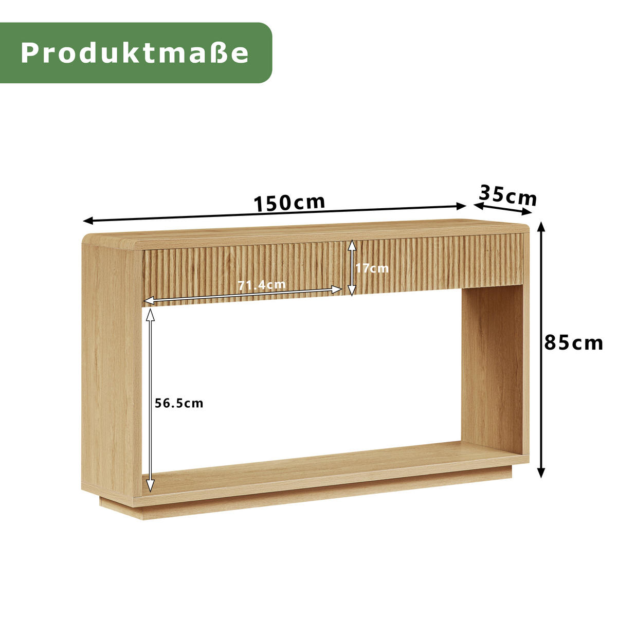 KONSOLENTISCH DE-37301 150 cm breit mit 2 Schubladen Natur - Naturfarben, Holzwerkstoff (150/35/85cm) - ComfortXL
