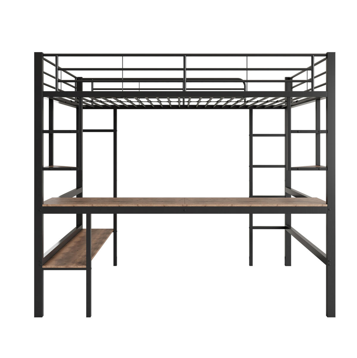 HOCHBETT 90/200 cm aus Metall mit Schreibtisch und Regalen Schwarz - Schwarz, Metall (90/200cm) - Modenvie