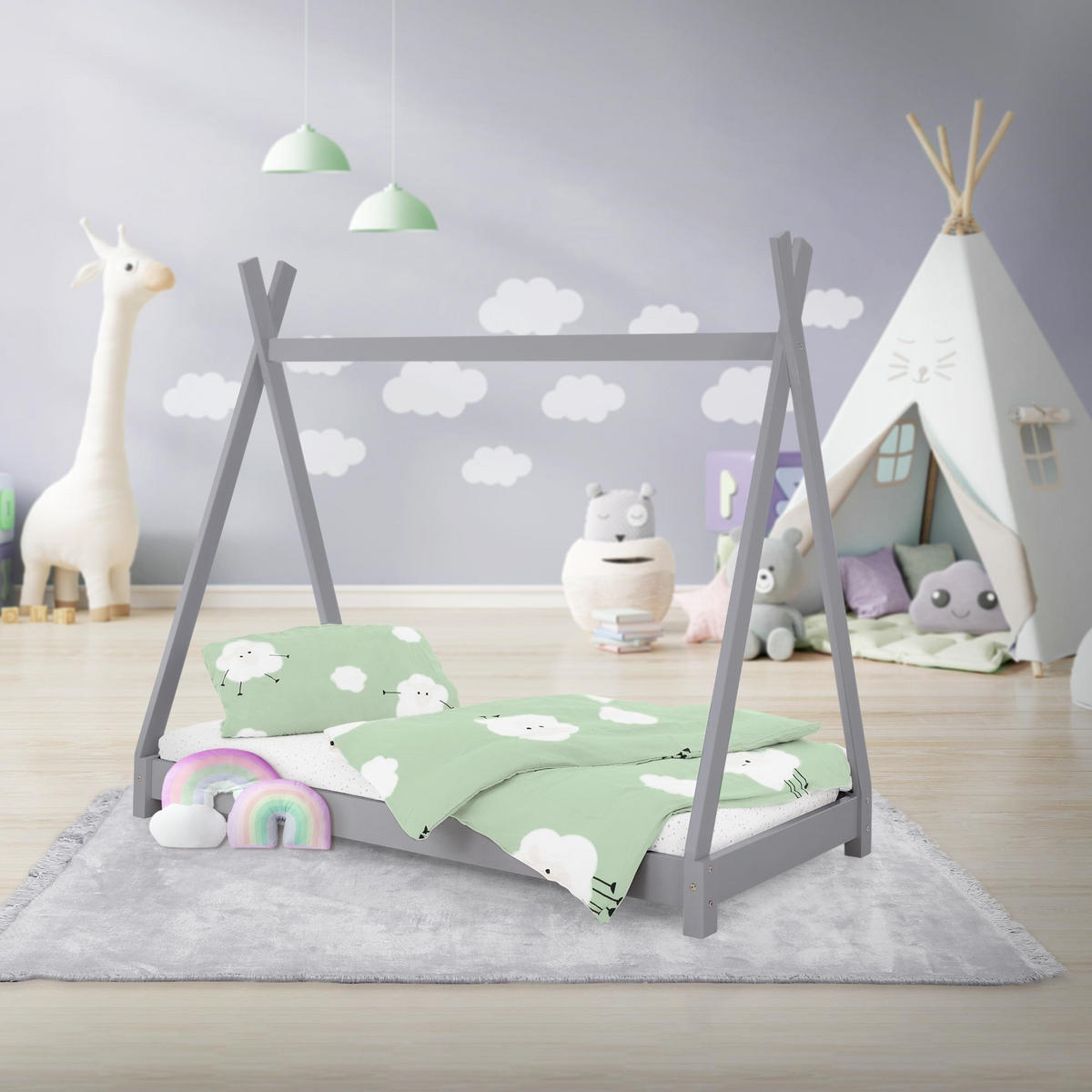 KINDERBETT Tipi 70x140 cm Hellgrau - Hellgrau, Holz (77.5/137/147.5cm) - ML-DESIGN