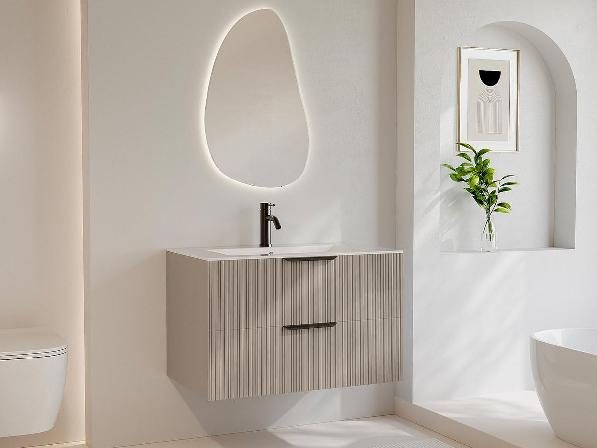 HÄNGESCHRANK für Waschbecken in Rillenoptik - Beige - 80 cm - DALIKO - Beige, Holz (80/50/46cm) - Vente-Unique