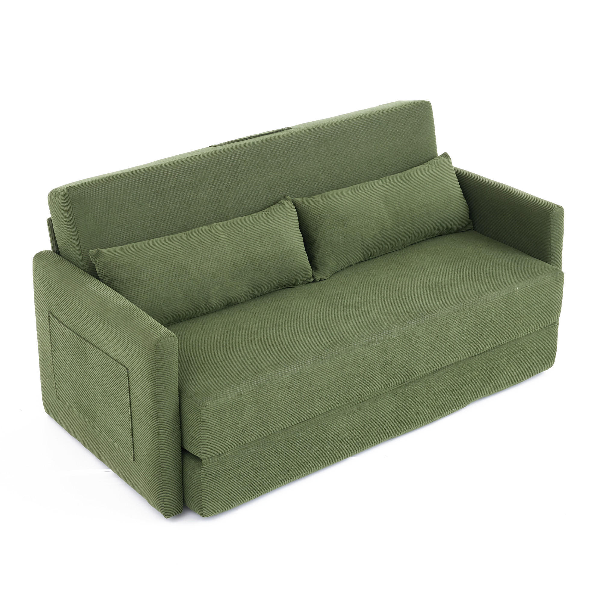 SCHLAFSOFA DE-33998 2-in-1 klappbar mit Seitentaschen Grün - Grün, Metall (92/82/165cm) - ComfortXL