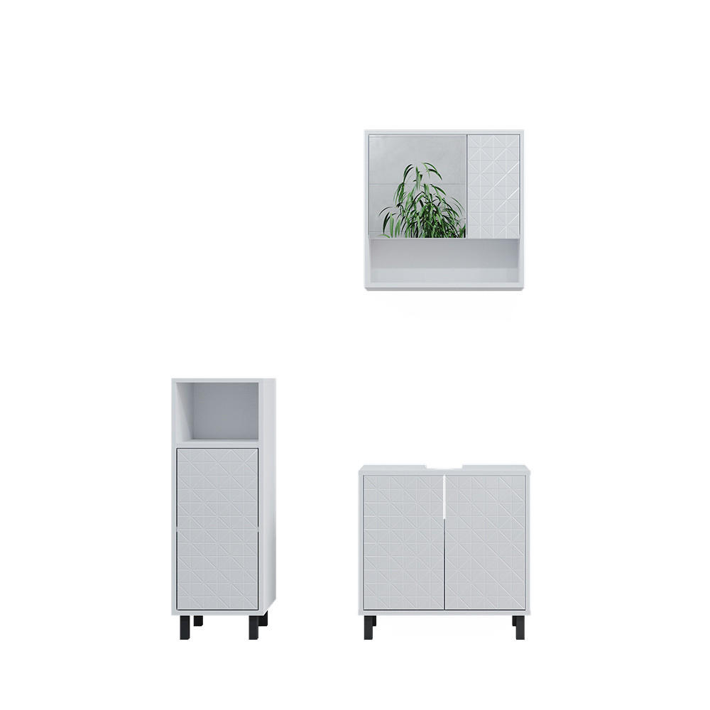 BADMÖBEL-SET Agasta Weiß 3 Teile, mit Midischrank - Weiß, Holzwerkstoff (56/57/28cm) - Vicco