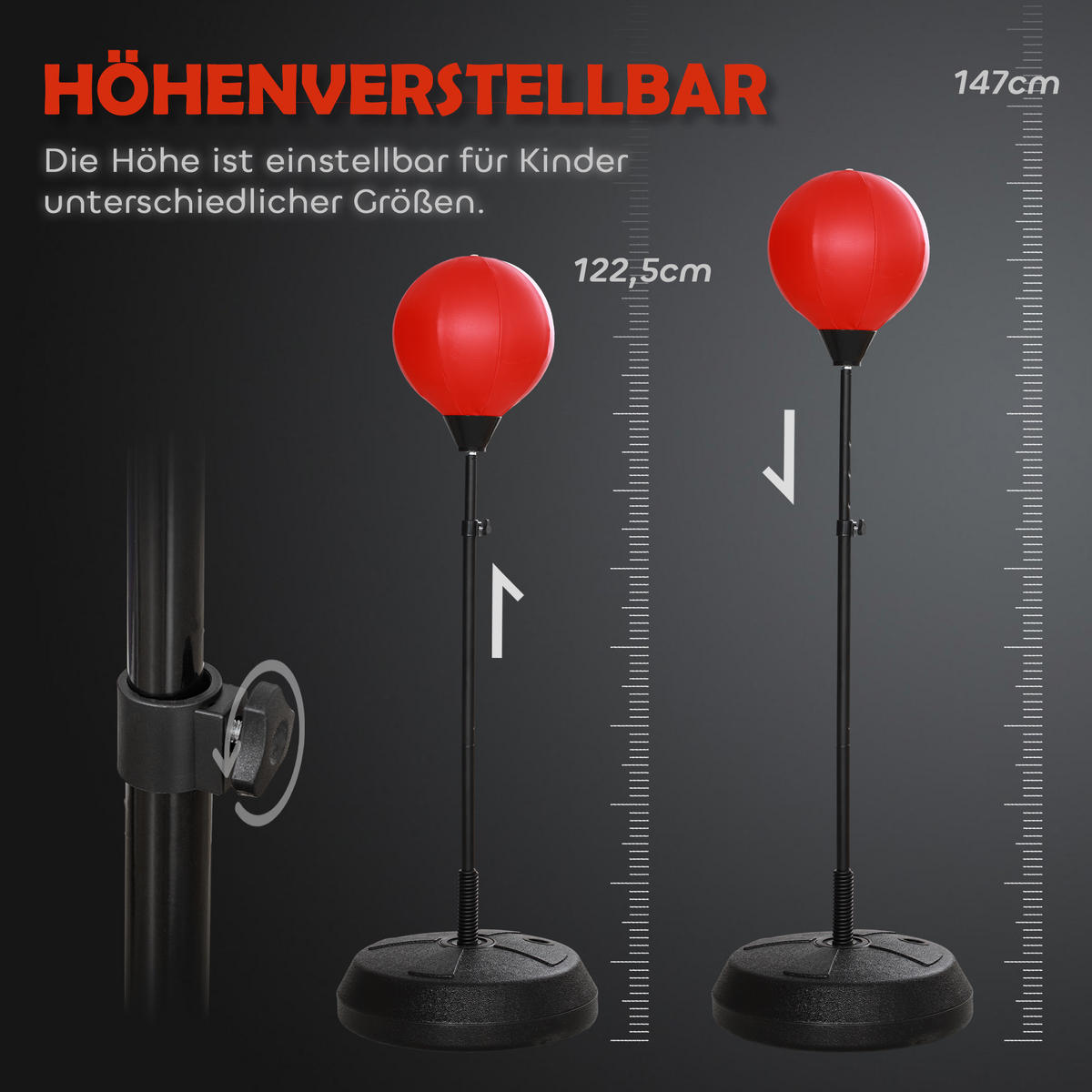 PUNCHINGBALL , Rot, PE, Stahl, 44,3cm x 44,3cm x 147cm - Rot, Metall (44.3/44.3cm) - AIYAPLAY