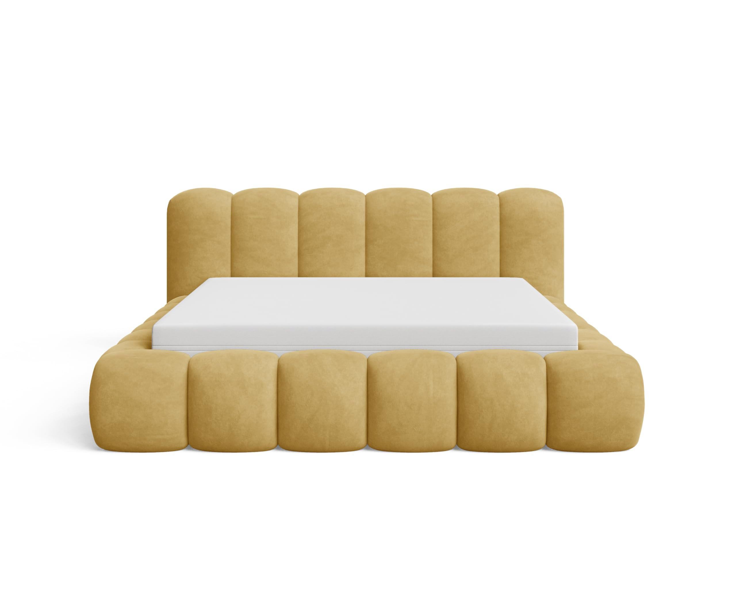 POLSTERBETT 160x200 mit Bettkasten, Lattenrost und Kopfteil, Velluto-Samt Stoffbezug Gelb - Gelb, Holz (160/200cm) - Chilly