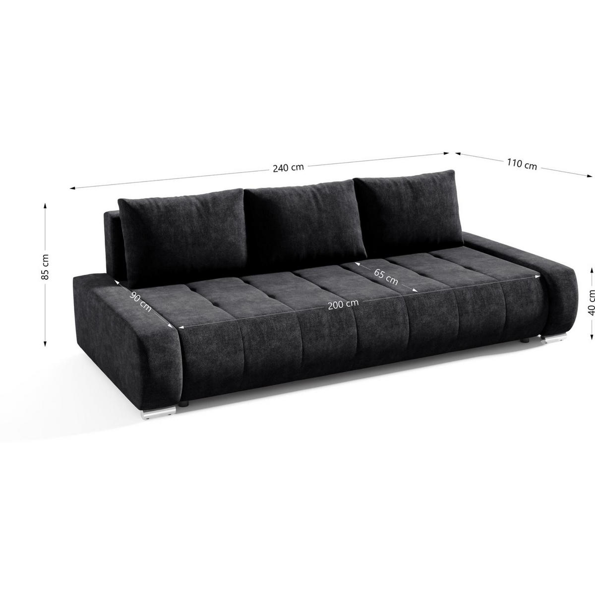 ROZKLÁDACÍ pohovka Draco 3místná, s úložným prostorem, antracitová - antracitová, textil (240/85/110cm) - Beautysofa