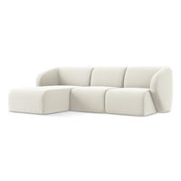 ECKSOFA Links Samt Stoff Beige - Creme/Schwarz, Holzwerkstoff/Kunststoff (248/166cm) - Makamii