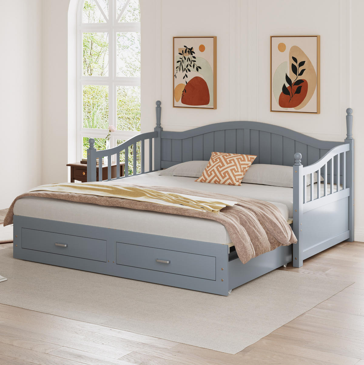 SCHLAFSOFA 90/190 cm ausziehbar mit 2 Schubladen und Lattenrost, Grau - Grau, Holzwerkstoff (97/95/197cm) - Redom