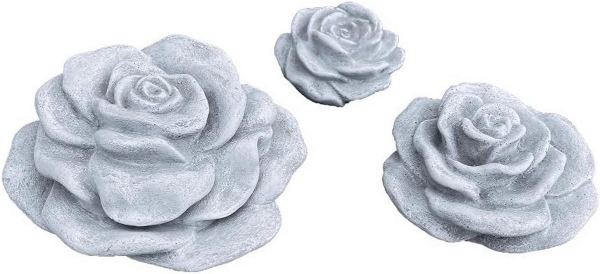 STEINFIGUR 3er Set Stein Blüten Set Rosenblüte frostfest wetterfest Steinguss - Grau, Stein (16/12/12cm) - stoneandstyle